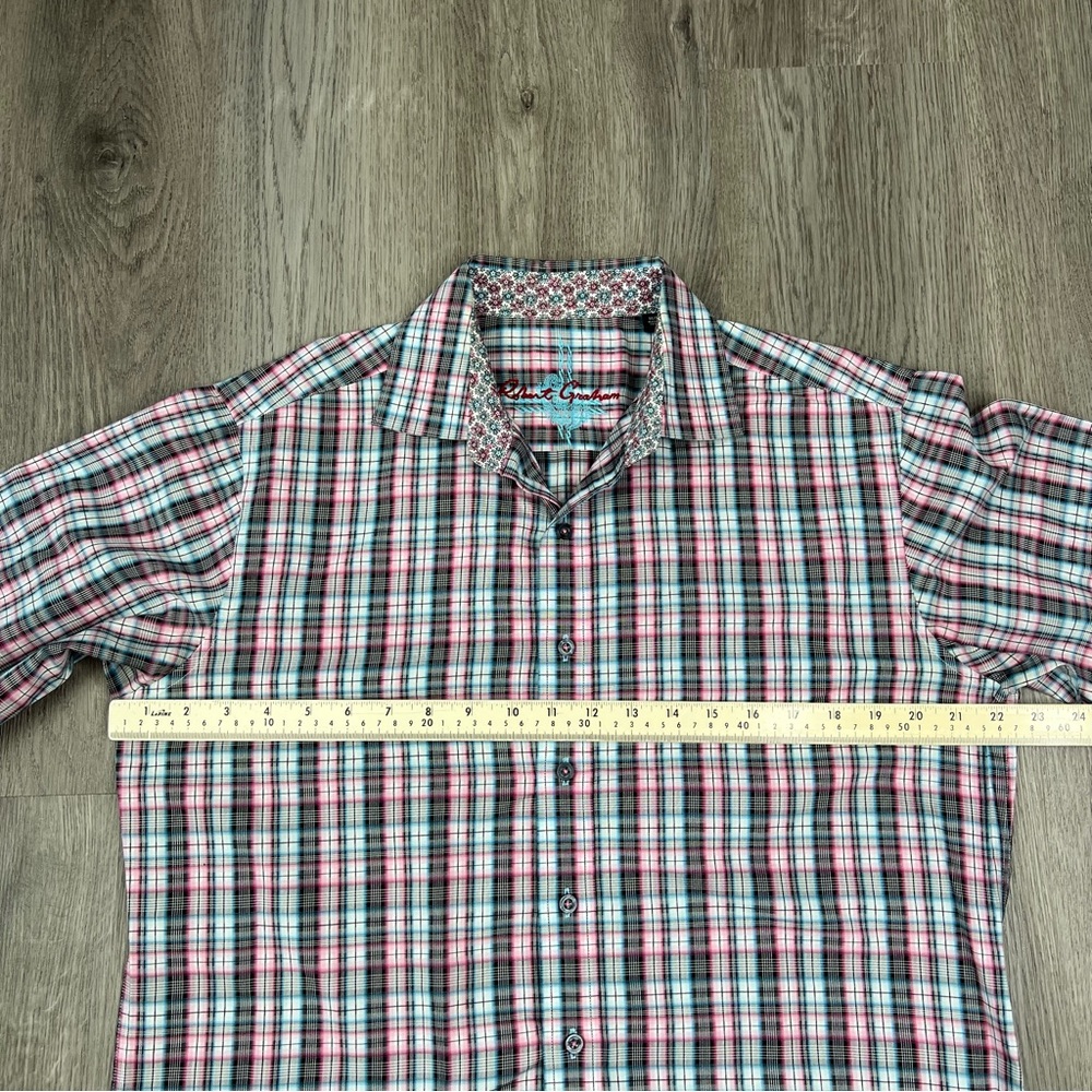 Robert Graham Mens M Plaid Pink Blue Long Sleeve Button Up Dress Shirt Flip Cuff - Picture 8 of 9